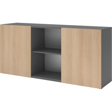bümö office Sideboard mit Schwebetür   Graphit/Eiche