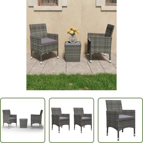 vidaXL Balcon - Ensemble de bistro 3 pcs Résine tressée et verre trempé Gris (1/5)