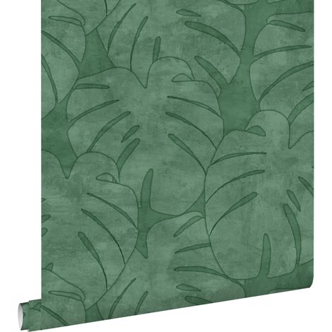papier peint feuilles de monstera vert foncé  - ESTAhome