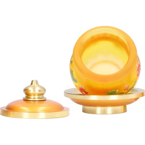 Verre d'eau bouddhiste en verre et cuivre, lotus doré, petit modèle, pour autel domestique, offrande à Guanyin (1/5)