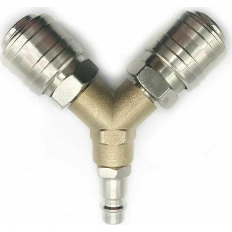Raccord pour compresseur 1/4 – Distributeur d'air comprimé 3 voies à dégagement rapide – Fer nickelé résistant à la corrosion (1/5)