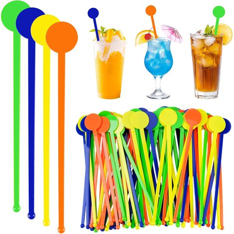 80 Touillettes Cocktail Réutilisables en PS - Agitateur Cocktail Bâtons Cocktail Colorés 18 cm pour Café, Cocktails, Jus, Vin, Milkshakes – Agitateur sans BPA (1/5)