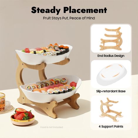 2 Tier Fruit Bowl Fruit Basket Stand Fruit Serving Tray White Tabletop Modern