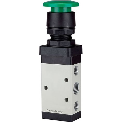 Riegler 5/2-Wegeventil, manuell »M5«, Pilztaster, monostabil, G 1/4, grün (1/3)