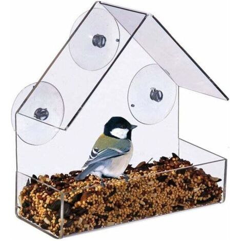 Grande Mangeoire à Oiseaux Exterieur Suspendue, 3 Ventouses Collantes Fortes, Acrylique Transparent Bird Feeder Étanche La Pluie Mangeoire Oiseaux (1/5)