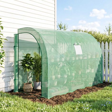Serre de jardin 3 étagères bâche plastique anti-UV portes zippées vert, culture multicouche protégée contre le soleil (1/4)
