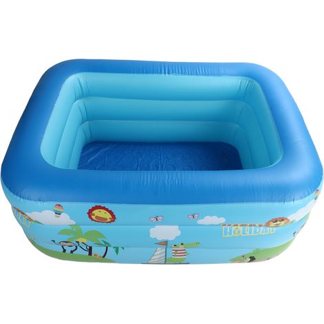 Piscine gonflable rectangulaire à motif zoo, épaisse, avec ballons et trois couches de fond à bulles. (1/5)