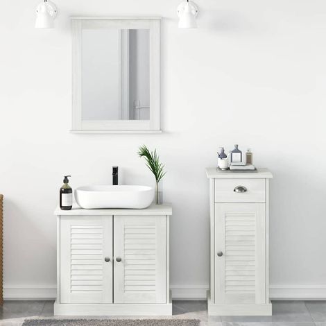 Badezimmermöbel-Set 3 pcs Antik Weiß Massives Kiefernholz