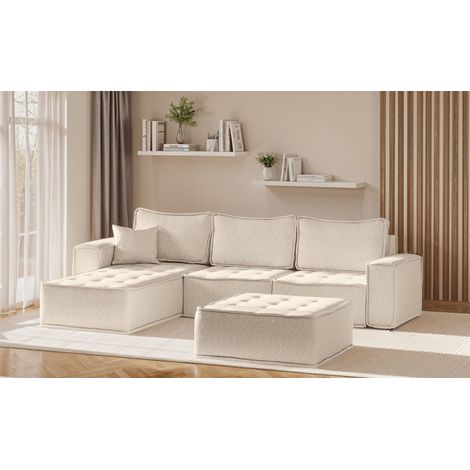 Ecksofa Modulsofa 4-teilig SANDE Stoff Raven Creme Ottomane Links (1/5)