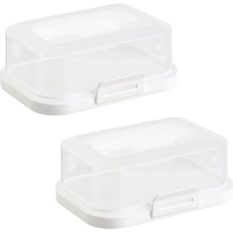 Lot de 2 beurriers empilables avec bouchon, en plastique pour beurre, rangement parfait dans le réfrigérateur, sans BPA, multi-usages, blanc crème (1/5)