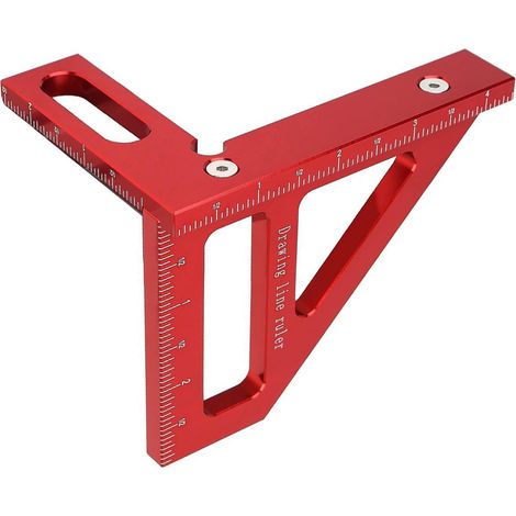 Équerre de menuisier, rapporteur d'angle 45°/90°, règle triangulaire, outil de traçage et de mesure pour ingénieur et charpentier (rouge) (1/5)