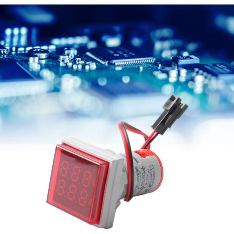 22 mm quadratisches LED-Digitalvoltamperemeter, misst Wechselstrom 0-100 A und Spannung 50-500 V, rotes Voltmeter-Amperemeter, Einbaugerät, kompaktes elektrisches Messgerät. (1/5)