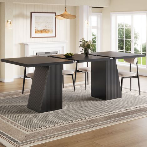 Table à Manger Rectangulaire Extensible 120/160x80x76 cm, 4 à 6 Personnes, Pieds Trapézoïdaux Rainurés et Patins Antidérapants - Noir (1/5)