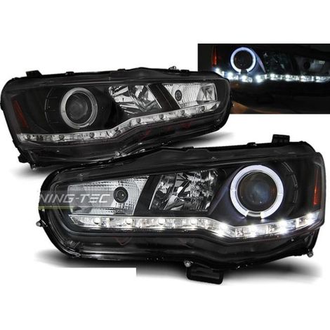 Paire de feux phares Mitsubishi Lancer 8 08-16 Angel Eyes led noir-27361590 (1/2)