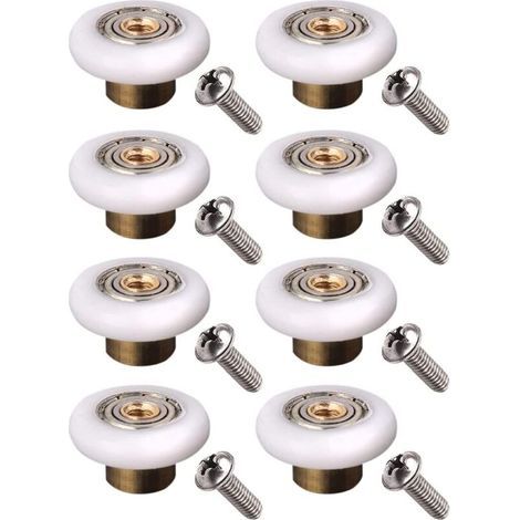 Lot de 8 roulettes de porte de douche diamètre 19 mm,blanc,19 mm x 5 mm (8 boules en acier inoxydable avec vis) (8 pièces en cuivre avec vis) - (1/4)