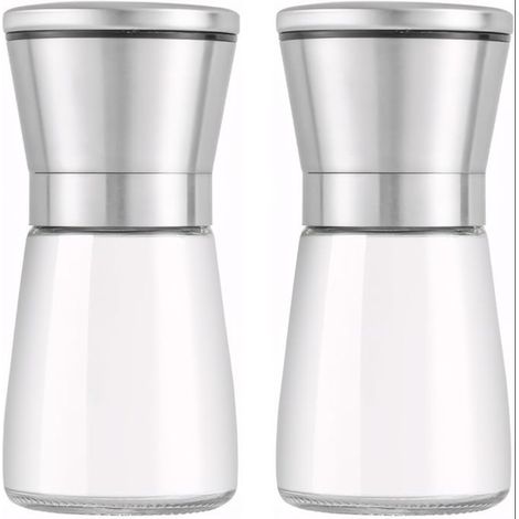 moulins à sel et poivre en verre de acier inoxydable avec noyau broyage manuel réglable céramique pour épices, sans 180 ml (1/5)