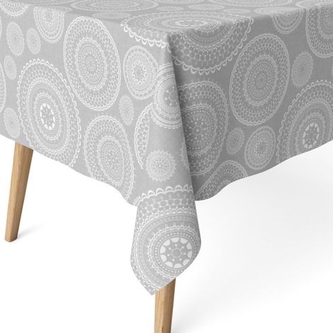 Nappe Anti-Taches pour Table rectangulaire Taille 240 x 140 cm Nappe Anti-Taches Toucher Extra Douce et imperméable Couleur Grise Mandala Gris (1/5)
