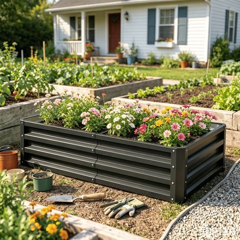 potager surélevé en métal galvanisé gris (1/5)