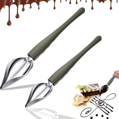 2 Pièces Cuillères de Dessin Cuillères à Dessert Décoratif Cuillère à Chocolat Gâteau en Acier Inoxy Cuillères à Crayons avec Bec Effilé pour Décoration de Nourriture Sushi Cuisson Dessert(grand + pet (1/5)