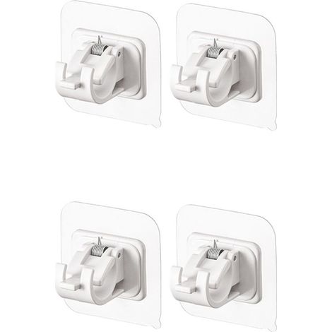 4 Pack White Curtain Rod Brackets, No Drilling Rod, Clear Self Adhesive Curtain Rod Holders (1/3)