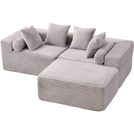 Sofá modular esquinero en L de chenilla gris con chaise longue, 3 módulos, sin montaje (1/5)