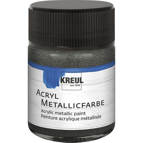 Acrylique Métallique, 50 ml verre en anthracite métallique, peinture acrylique à effet métallique à base d'eau, couvrant crémeux, séchage rapide et résistant à l'eau (1/4)