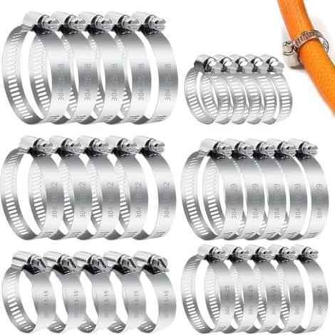 30 Pièces Collier de Serrage Tuyau Réglable 10-38 mm, 304 Inox, Inox Métallique pour la Plomberie, Piscine, Gaine Hotte D'échappement Ventilateur - (1/5)