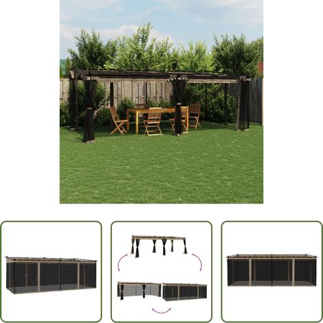 Terrassenpavillon - Pavillon mit Netzwänden Taupe 6x3 m Stahl (1/5)