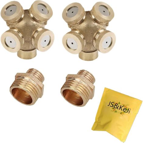 2 Pack 4 trous Buse de pulvérisation en laiton, Brumisateur Buse Jardin arroseurs Raccord de tuyau d'eau connecteur pour jardinage et agriculture (1/2)