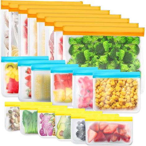 20 wiederverwendbare Aufbewahrungsbeutel, BPA-frei, Gefrierbeutel, Sandwichbeutel, Silikon-Lebensmittelbeutel, auslaufsichere Lunchbeutel für unterwegs
