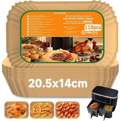 Papier sulfurisé pour friteuse à air Ninja Dual Zone AF300EU AF400EU, paquet de 110, convient aux friteuses à air à double chambre Ninja et autres friteuses à air à double zone (friteuses à air).