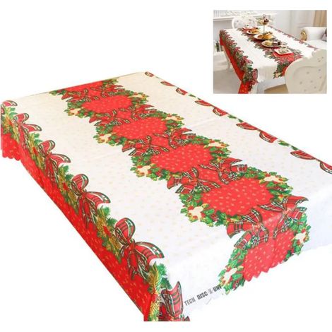 Nappe de table rectangulaire 150x180 cm - Aueq - noël rouge et blanc en simili lin nappe décorative festive imprimée pour fêtes la (1/4)