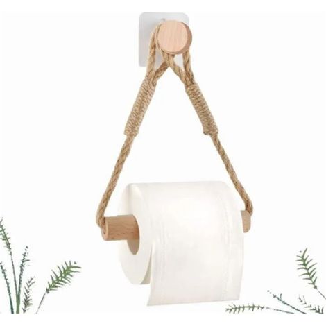 Support adhésif pour rouleau de papier toilette, porte-papier de salle de bain rétro en corde, support de rouleau de toilette à fixation murale autocollant (1/5)