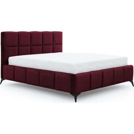 Lit coffre Mister prestige - Revêtement velours capitonné-Bordeaux-140x200 (1/5)
