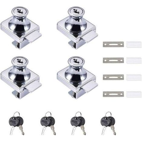 Serrure de sécurité pour porte vitrée, 4 verrous à came, pour vitrines et armoires vitrées de 5 à 8 mm (0,2 à 0,31") sans perçage, avec 8 clés. (1/5)