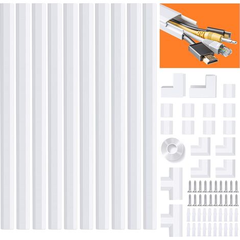 Goulotte Passe-Câbles, 4M Kit de Goulotte de Câbles, Cache Câbles TV Mural, Kit de Gestion des Câbles pour la Maison et Le Bureau - 10X L400mm, L30mm H17mm, Blanc (1/5)