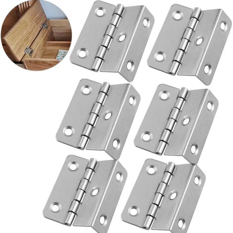 Lot de 6 charnières invisibles pour meubles - Charnières pour meubles de cuisine - Charnières à rabat - 41 x 12 mm - Argent - 5 trous (1/4)