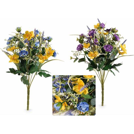 Bouquets de narcisses, lavande et pivoines artificiels, lot de 4, H. 21 cm (44 cm avec tige)