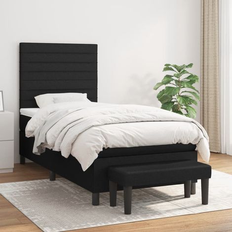 Lit simple - 100x200 cm, Sommier à lattes de lit avec matelas Noir Tissu WFE637381 Maison Chic (1/5)