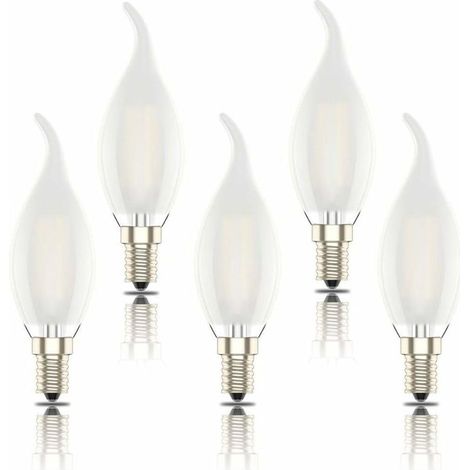 Ampoules LED E14 Lot de 5 ampoules LED E14, filament flamme dépoli, petite ampoule à vis Edison SES C35, 4 W (équivalent 40 W), blanc chaud 2700 K [Classe d'efficacité A+] Ampoules LED E14