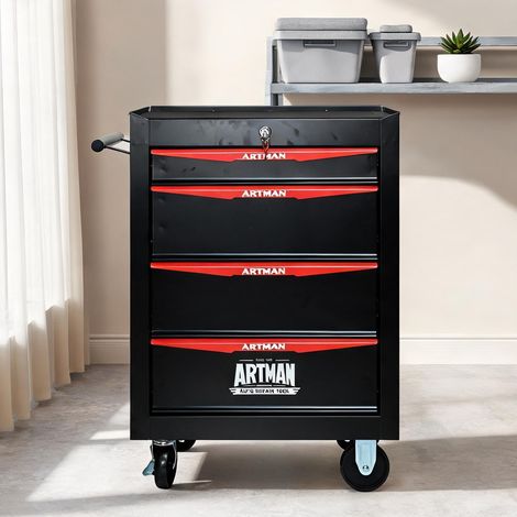 Servante d'atelier coloris noir rouge en acier 60 x 33 x 77,5 cm (1/5)