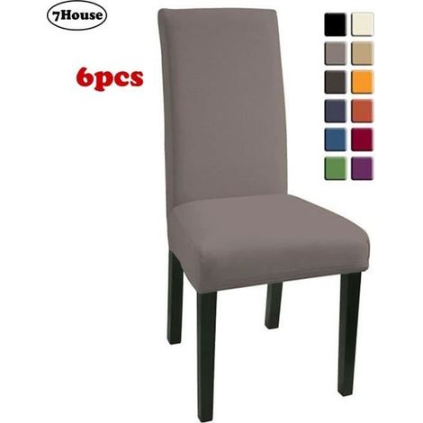 Housses de Chaise - HZDHCLH - Lot de 6 - Gris - Bi-élastique - Lavable (1/4)