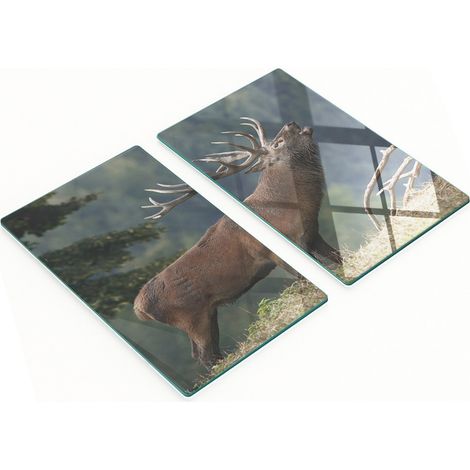 Planche à découper décorative en verre pour la cuisine, motif cerf sur une colline, 2 x 30 x 52 cm (1/5)