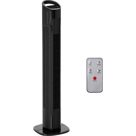 Ventilateur tour avec télécommande de 5 m, oscillation à 70°, 3 fonctions et 3 vitesses, noir