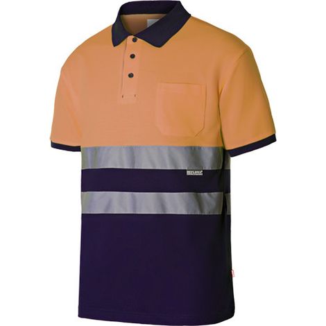 Polo algodón bicolor manga corta alta visibilidad 305513  S - Naranja flúor / Azul Navy