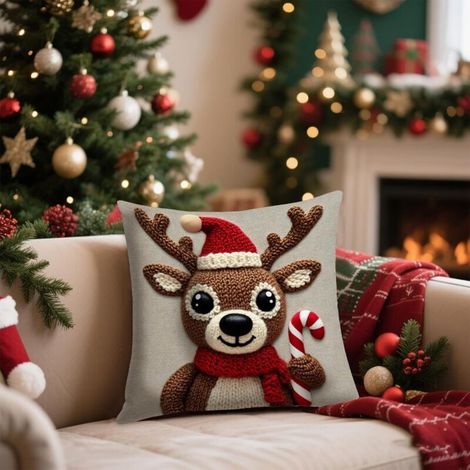 Générique Taie d'oreiller de la Collection de Noël Décoration Festive des fêtes pour Coussin de canapé du Salon (1/4)