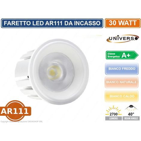 LAMPADINA FARETTO LED INCASSO AR111 30W CON RIFLETTORE 40° 2700 LUMEN COLORE BIANCO - Colore Luce: Bianco Caldo