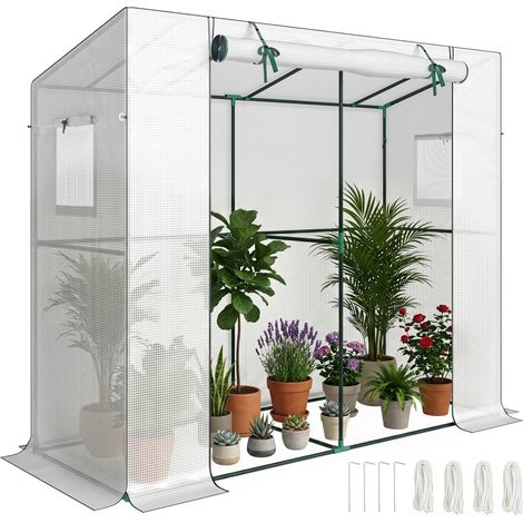 Mini-Gewächshaus, Anlehn-Gewächshaus mit Rolltür und Netzfenstern, UV-beständig, für Blumen, Setzlinge, Pflanzen, Weiß (1/5)