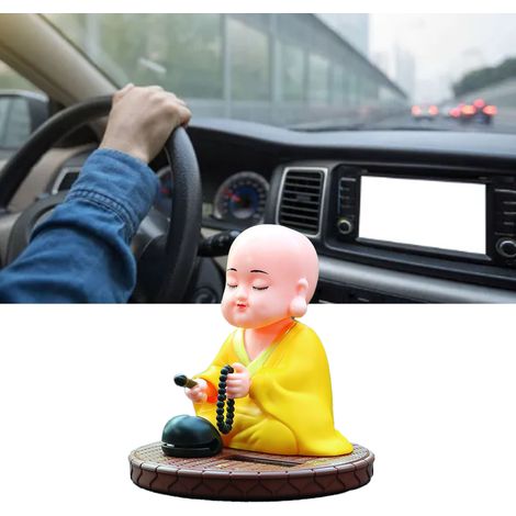 Nouvelle figurine miniature de moine à énergie solaire pour voitures et maisons, objet décoratif haut de gamme, poisson en bois automatique jaune, personnalisé et créatif pour le salon. (1/5)