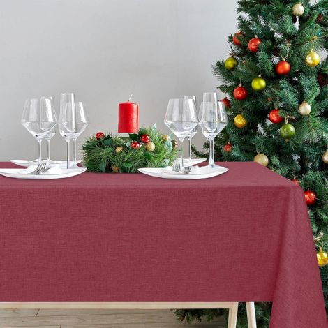 Tischdecke Leinenoptik 135x135cm Rot Abwaschbar Wetterfest für Innen & Außen
